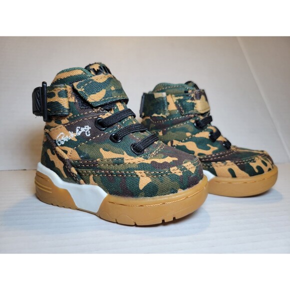 Boys PATRICK EWING 33 Hi Toddler Size 4 Camo Print Green Brown Gum Sole Sneakers - Picture 1 of 6